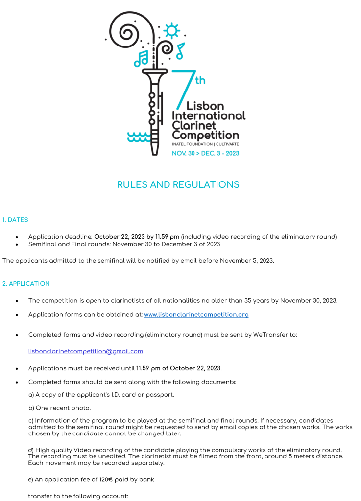 1 - Regulations - 7th LISBON INTERNATIONAL CLARINET COMPETITION-1